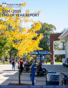 Cover of the 2024-2025 EOY Report which is an image of fall foliage and the solar tables outside of the Brower Student Center. 